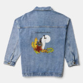 Herfst Wolf Huilende Maan Zwart Denim Jacket (Achterkant)