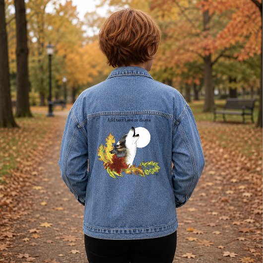 Herfst Wolf Huilende Maan Zwart Denim Jacket