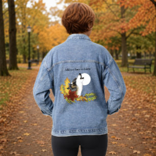 Herfst Wolf Huilende Maan Zwart Denim Jacket