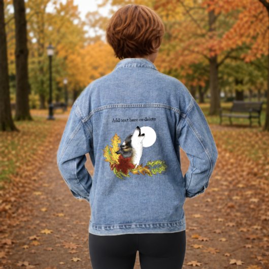 Herfst Wolf Huilende Maan Zwart Denim Jacket