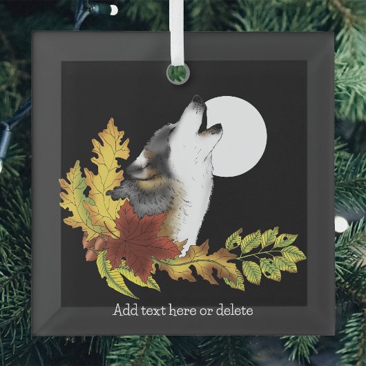 Herfst Wolf Huilende Maan Zwart Glas Ornament