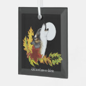 Herfst Wolf Huilende Maan Zwart Glas Ornament (Voorkant links)