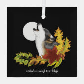 Herfst Wolf Huilende Maan Zwart Glas Ornament (Achterkant)