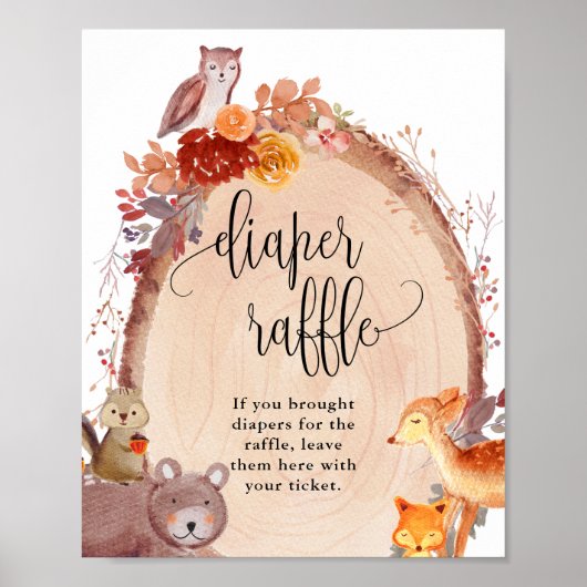 Herfst Woodland Animals Baby Diaper Raffle Sign Poster (Voorkant)