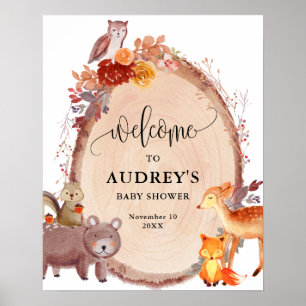 Herfst Woodland Animals Baby shower Welkomstteken Poster