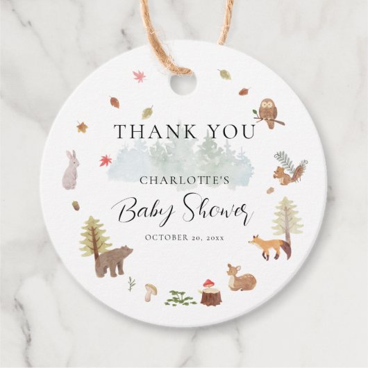 Herfst Woodland Animals Boys Baby shower Dank u Bedankjes Labels (Voorkant)