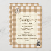 Herfst Woodland Animals Brown Gingham Thanksgiving Kaart (Voorkant / Achterkant)