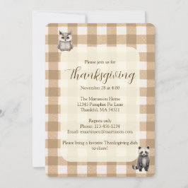 Herfst Woodland Animals Brown Gingham Thanksgiving Kaart