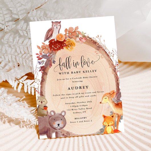 Herfst Woodland Animals, Curbside Baby shower Kaart