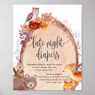Herfst Woodland Animals Late Night Diapers Sign. Poster