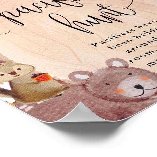 Herfst Woodland Animals Pacifier Hunt Game Sign Poster (Hoek)