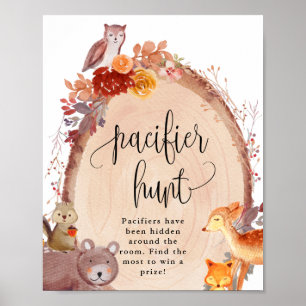 Herfst Woodland Animals Pacifier Hunt Game Sign Poster