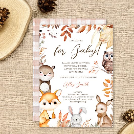 Herfst Woodland Animals Rustic Autumn Baby shower Kaart