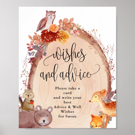 Herfst Woodland Animals Wishes and Advice Sign Poster (Voorkant)