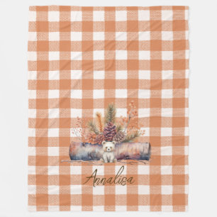 Herfst Woodland Beer Rustic Gingham gepersonalisee Fleece Deken