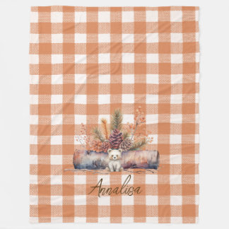 Herfst Woodland Beer Rustic Gingham gepersonalisee Fleece Deken