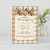Herfst Woodland Botanical Brown Gingham Thanksgivi Kaart (Staand voorkant)