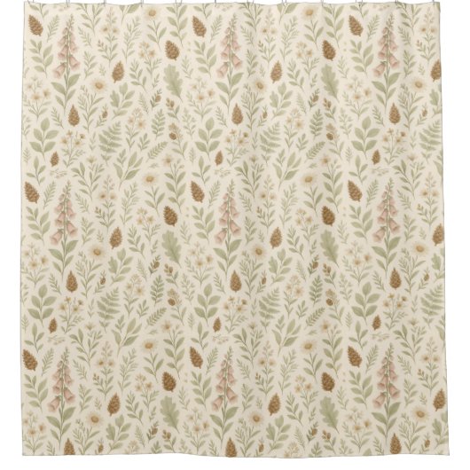 Herfst Woodland Botanical Pattern | Herfstdromen Douchegordijn (Voorkant)