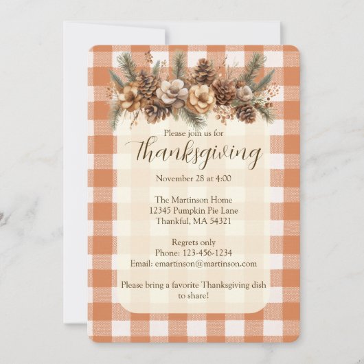Herfst Woodland Botanicals Gingham Thanksgiving Kaart (Voorkant)
