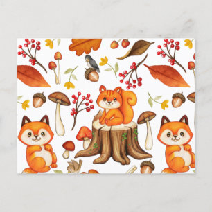 Herfst Woodland Cute Animals en Oranje bladeren Briefkaart