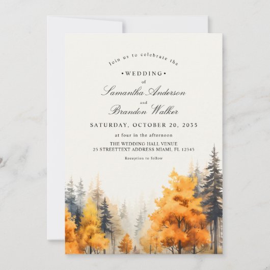 Herfst Woodland, dennenbomen Foto bruiloft uitnodi Save The Date (Voorkant)