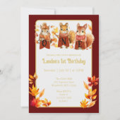 Herfst Woodland Eekhoorn Eerste Verjaardag Kaart (Voorkant)