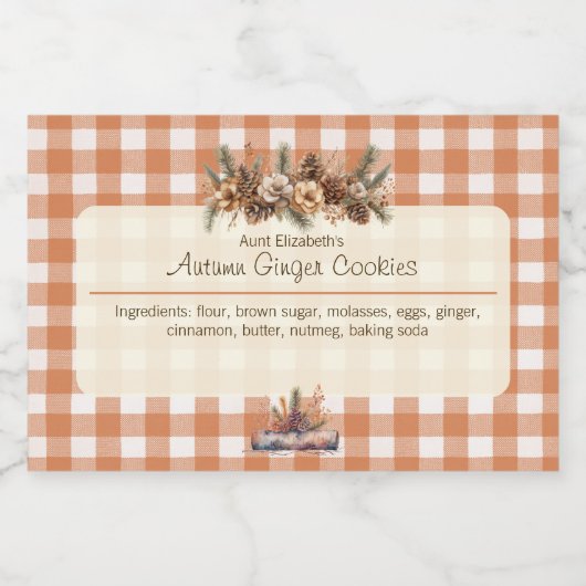 Herfst Woodland Greenery Gingham Voedselcontainer Etiket (Enkel label)