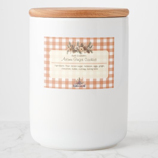 Herfst Woodland Greenery Gingham Voedselcontainer Etiket (Voorkant)