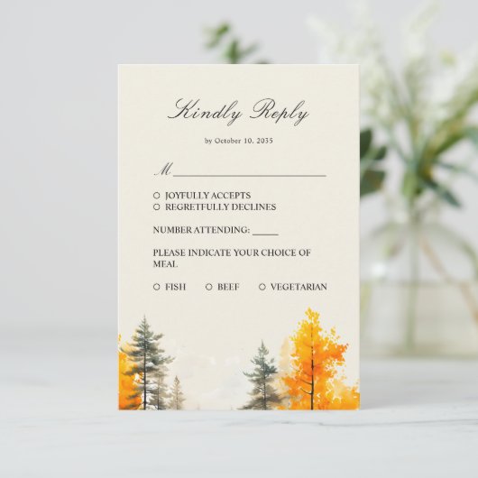 Herfst Woodland, Herfstbos, Pijnbomen RSVP-kaart RSVP Kaartje (Staand voorkant)