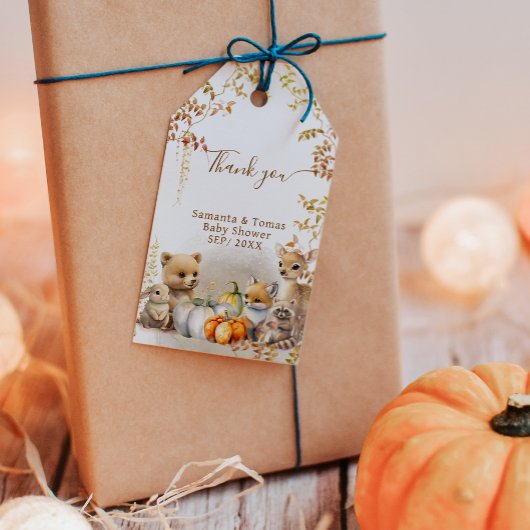 Herfst Woodland Little Pumpkin Baby shower Cadeaulabel
