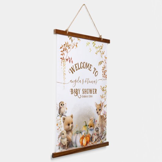 Herfst Woodland Little Pumpkin Baby shower Hangend Wandkleed (Gebogen)