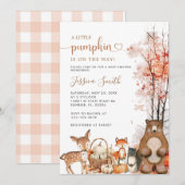 Herfst Woodland Little Pumpkin Baby shower Invitat Kaart (Voorkant / Achterkant)