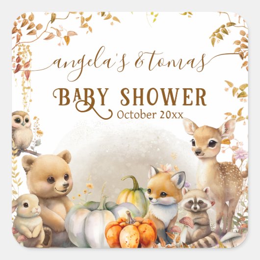 Herfst Woodland Little Pumpkin Baby shower Vierkante Sticker (Voorkant)