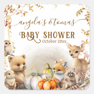 Herfst Woodland Little Pumpkin Baby shower Vierkante Sticker