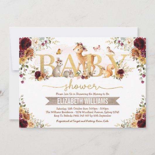 Herfst Woodland Oranje Burgundy Floral Baby shower Kaart (Voorkant)