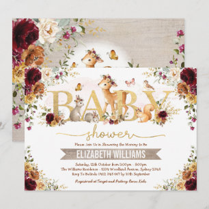 Herfst Woodland Oranje Burgundy Floral Baby shower Kaart
