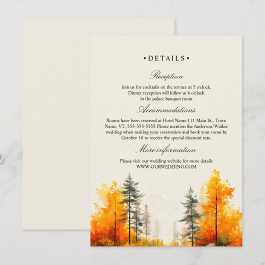 Herfst Woodland, Pijnbomen trouwgegevens Informatiekaartje (Voorkant / Achterkant)