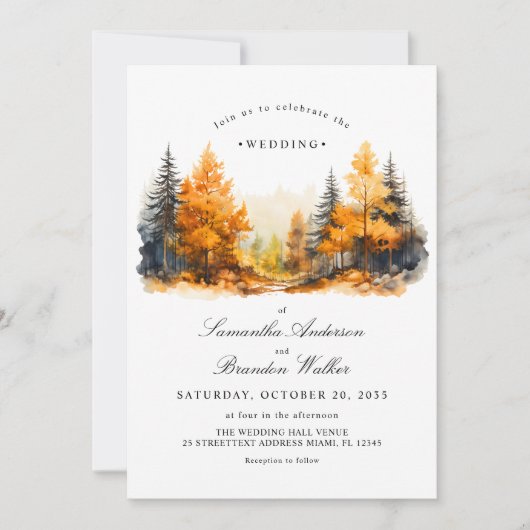 Herfst Woodland, Pine Trees Trouwuitnodiging Save The Date (Voorkant)