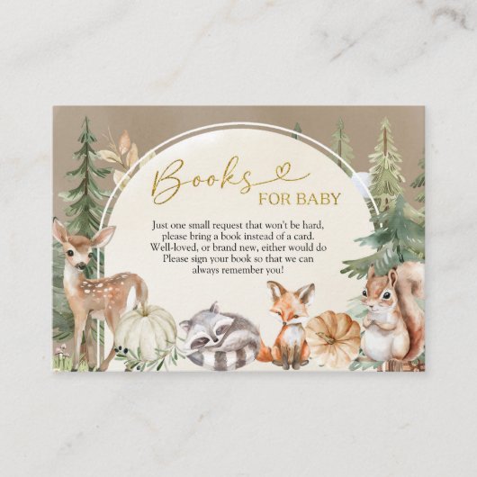 Herfst Woodland Pumpkin Boeken voor baby Card Informatiekaartje (Voorkant)