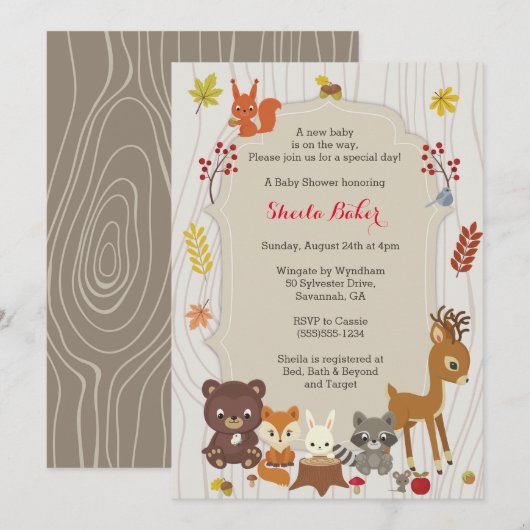 Herfst Woodland thema Baby shower Uitnodiging (Voorkant / Achterkant)