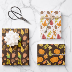 Herfst Woodland verlaat pompoen Thanksgiving Inpakpapier Vel