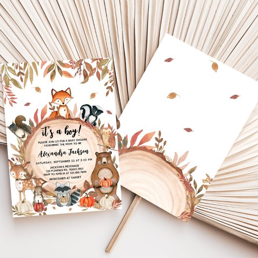 Herfst Woodland Wood Slice Baby shower Kaart