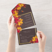Herfst Woody Brown & Elegant Golden Lijst Wedding All In One Uitnodiging (Afscheurbaar)