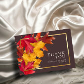 Herfst Woody Brown & Elegant Golden Lijst Wedding Bedankkaart