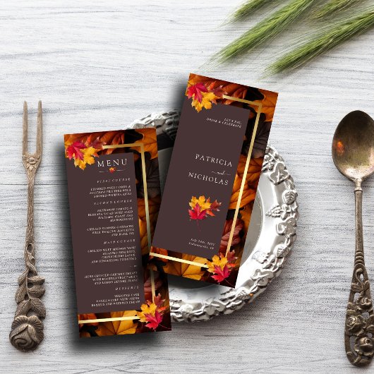 Herfst Woody Brown & Elegant Golden Lijst Wedding Menu