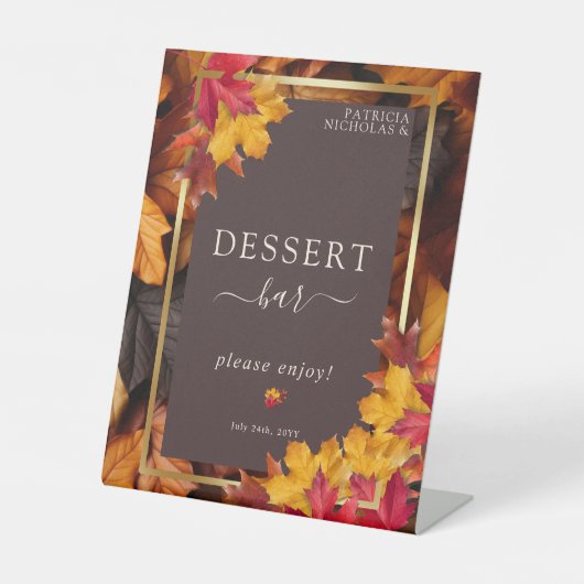 Herfst Woody Brown & Elegante Gouden Dessert Bar Reclamebord Met Voetstuk (Voorkant)
