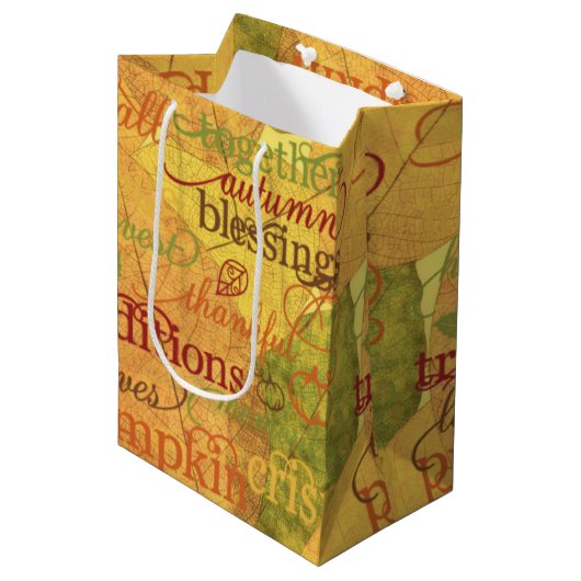 Herfst woorden en bladeren medium cadeauzakje (Voorkant Gekanteld)