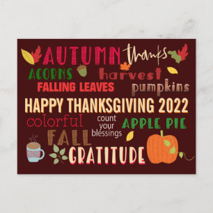 Herfst WordArt Happy Thanksgiving 2022 Brown Briefkaart