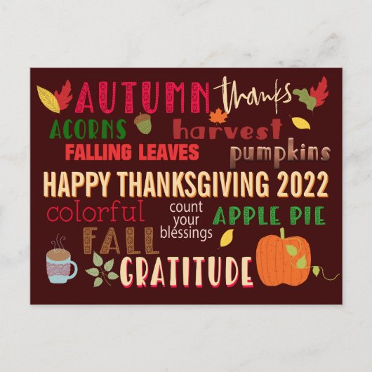 Herfst WordArt Happy Thanksgiving 2022 Brown Briefkaart (Voorkant)