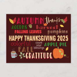 Herfst WordArt Happy Thanksgiving 2024 Bruin Briefkaart